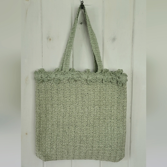 a new day Handbags - Straw Large Floral Top Trim Tote Handbag